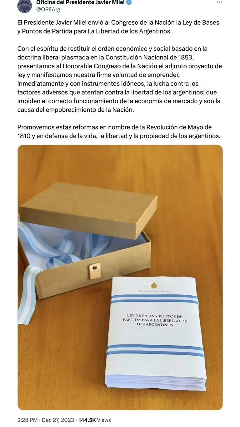 El Gobierno Nacional envio al Congreso la Ley Omnibus 2